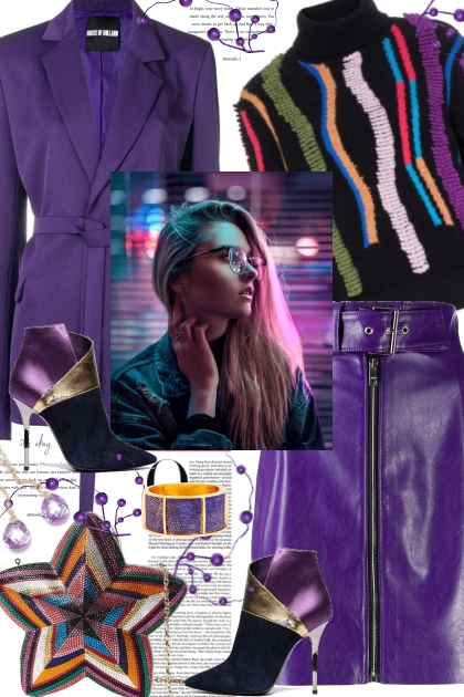 Purple Leather Skirt- コーディネート
