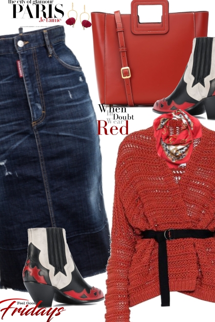 Denim And Red  - Fashion set