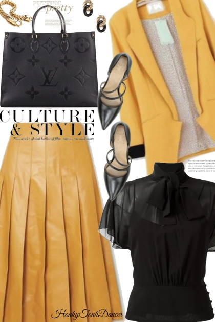 Mustard Leather Skirt- Modna kombinacija
