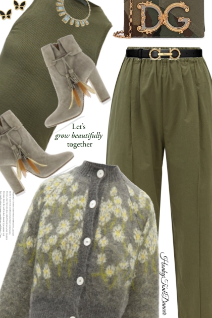 Floral Cardigan-Green- combinação de moda