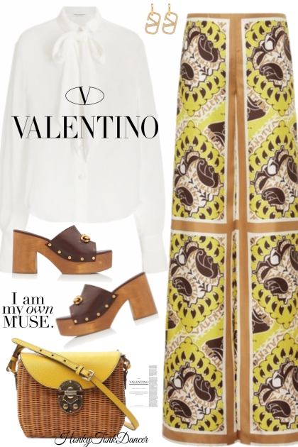 Valentino Yellow and Brown Pants- Combinaciónde moda