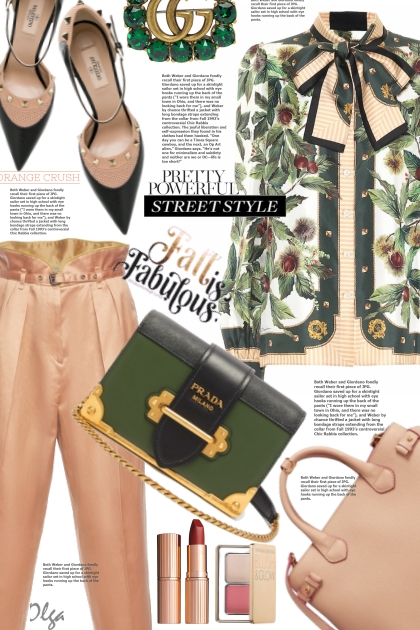 Nude and green outfit- Fashion set
