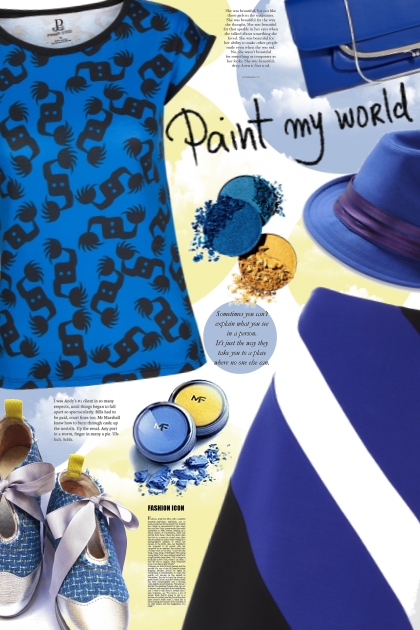 Blue Black All Over Dancing Print Tee- combinação de moda