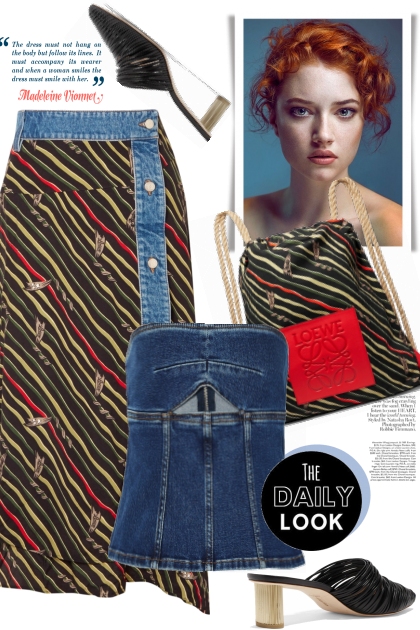 Denim-trimmed printed wrap skirt & bustier top - Fashion set