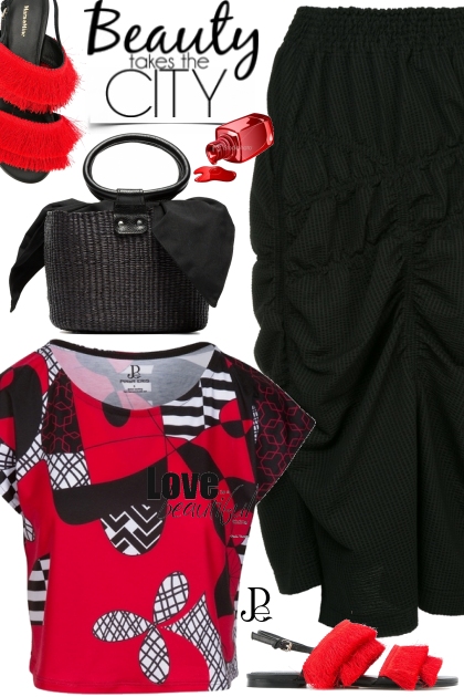 Cropped Graphic Red Black Tee - Combinaciónde moda