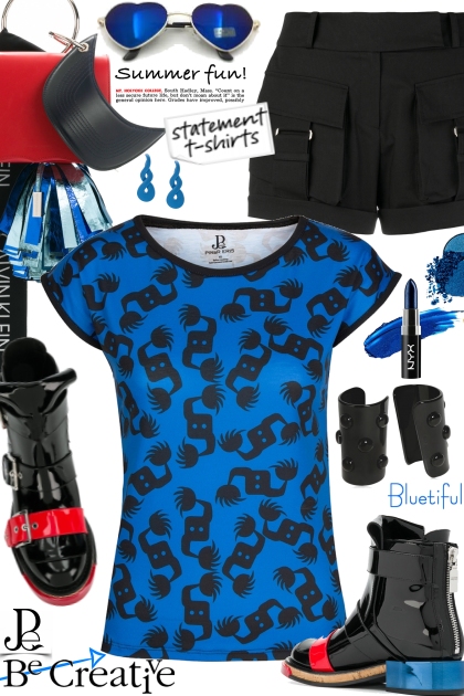 Blue Black All Over Dancing Print Tee 