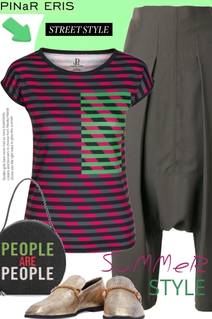Multi Color Striped T-shirt- コーディネート