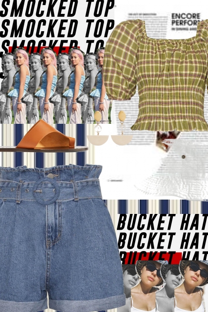 Smocked Top and Bucket Hat- combinação de moda