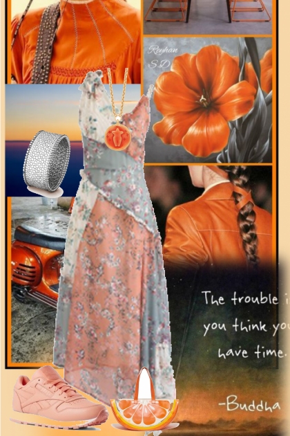 soft grey and orange- combinação de moda