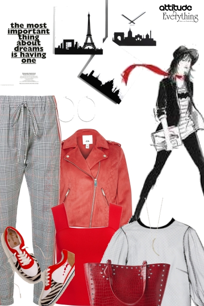 some red,some grey- combinação de moda