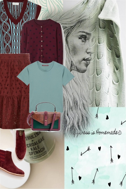 green and maroon- combinação de moda