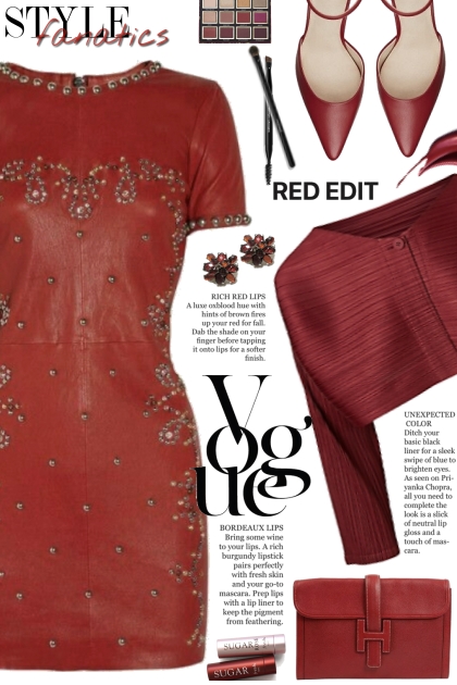 Embellished Red Leather Dress!- combinação de moda