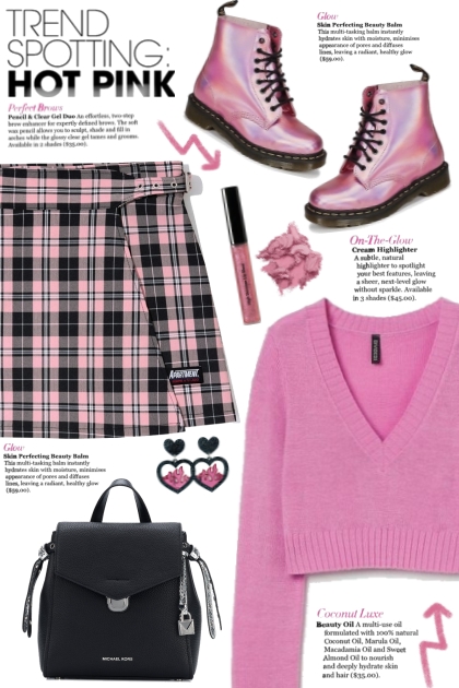 Pink Plaid Skirt!- combinação de moda