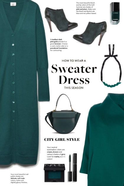 Teal Button Sweater Dress!- Modna kombinacija