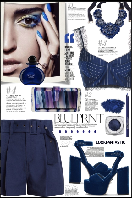 Navy Blue Belted Shorts- Модное сочетание