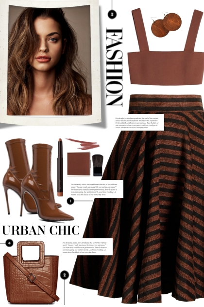 Bronze Black Striped Skirt!- Fashion set