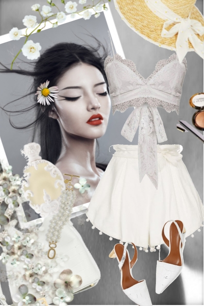 Romantisk sommerantrekk i hvitt- Combinazione di moda