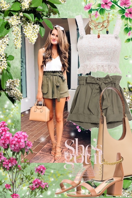 Militærgrønn shorts- Модное сочетание