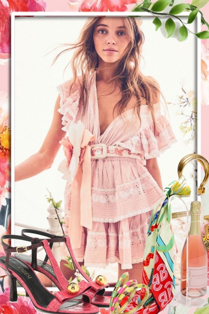 Pink lace dress- Модное сочетание
