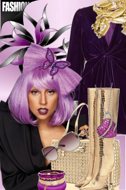 Purple and gold- combinação de moda