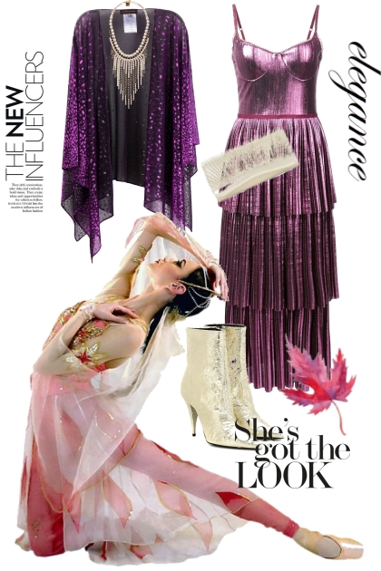 Lilla metallisk kjole- combinação de moda