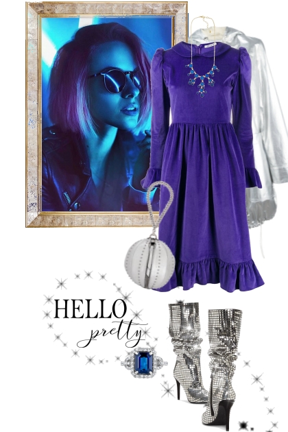 Blue dress and silver- combinação de moda
