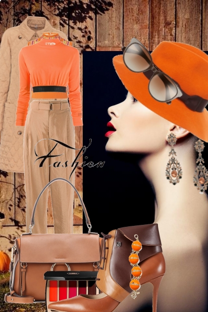 Orange og beige- Modekombination