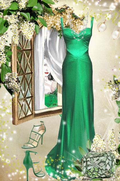 Green maxidress- Модное сочетание