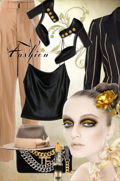 Beige sort og gull- Combinazione di moda