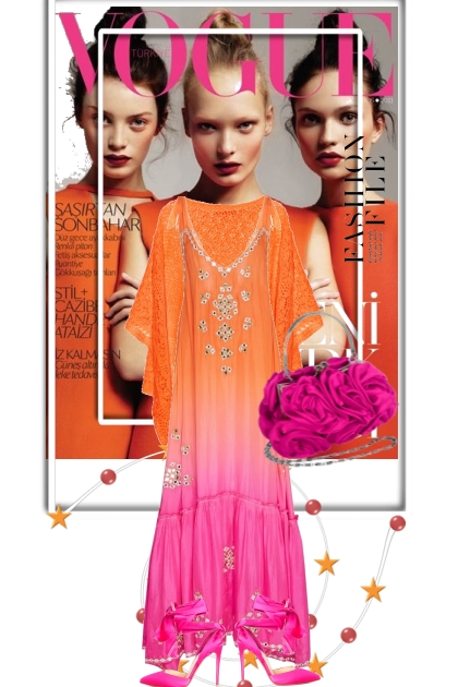 Oransje/rosa maxikjole- Combinaciónde moda