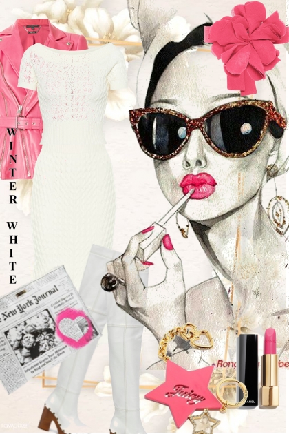 Winter white and pink- combinação de moda