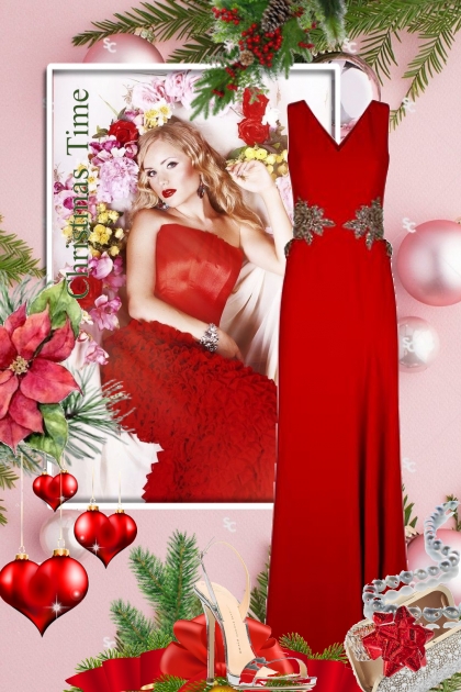 Red Christmas gown- 搭配