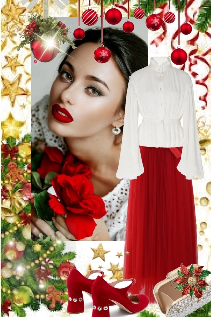 Rødt skjørt og hvit bluse - combinação de moda