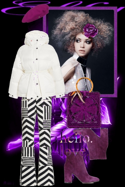 Purple,white and black- Combinaciónde moda