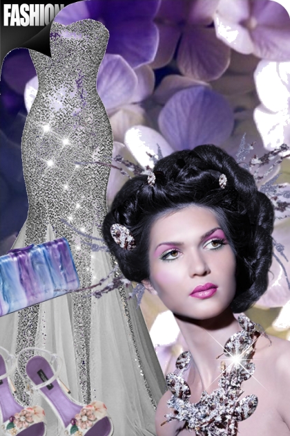 Silver gown and purple- combinação de moda