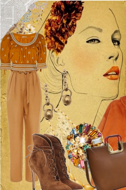Antrekk i brunt og oransje- Combinaciónde moda