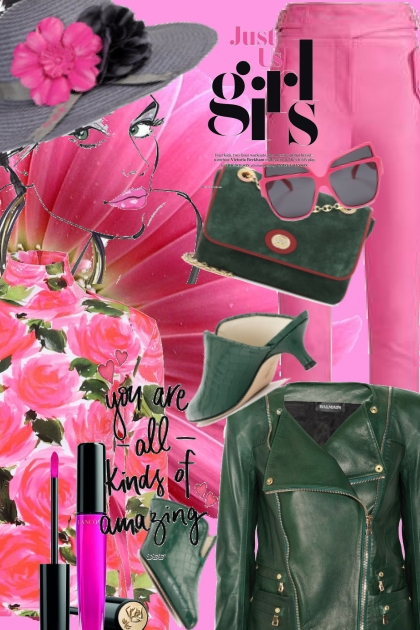 Pink and dark green- combinação de moda