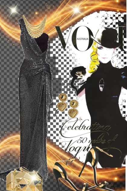 Black gown and gold- combinação de moda