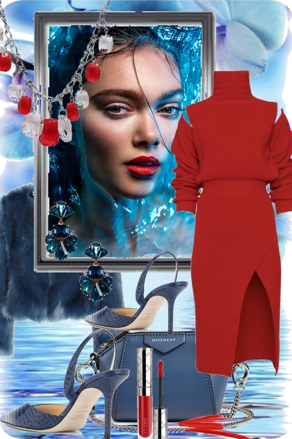 Rødt og blått antrekk- combinação de moda