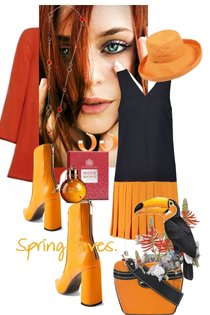 Orange og sort kjole- Combinazione di moda