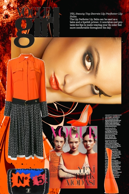 Orange-sort kjole- Fashion set