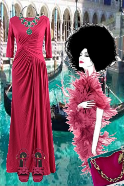 Dyp  rosa kjole- Combinazione di moda