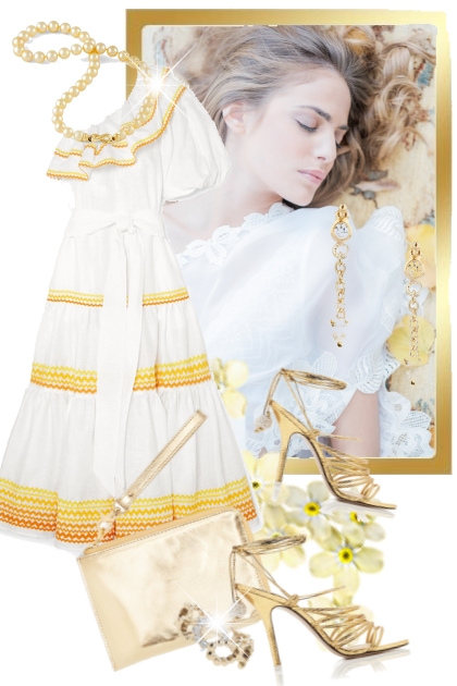White and yellow dress- Модное сочетание