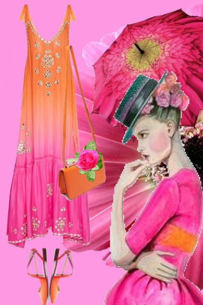 Rosa og orange sommerkjole - Combinaciónde moda