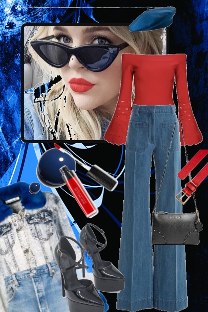 Jeans og rød topp- Модное сочетание