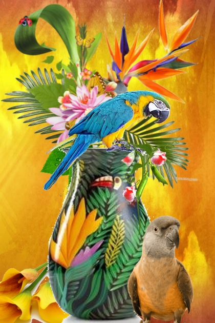 Blomster og papegøyer
