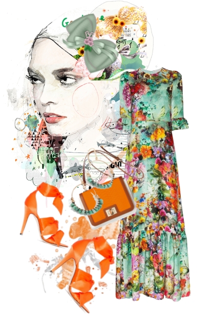 Fotsid kjole med blomster- Combinaciónde moda