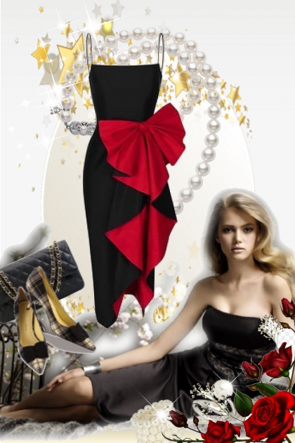 Sort og rød kjole - combinação de moda