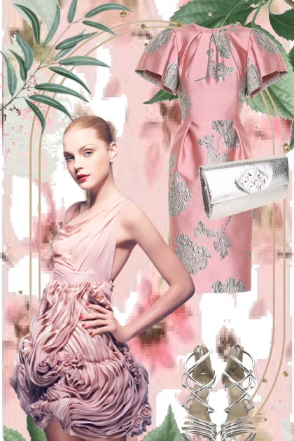 Rosa kjole med mønster i sølv- Модное сочетание