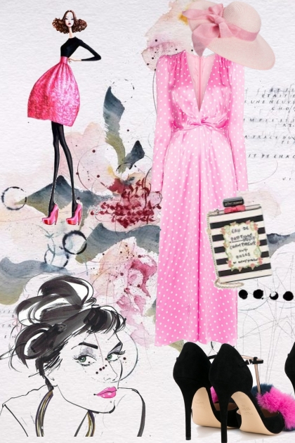 Pink dress and black - Модное сочетание